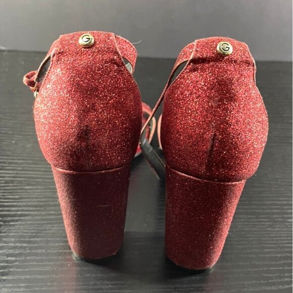 Guess Womens Red Glitter Block Heel Sandals Size 8.5 Ankle Strap Open Toe - Picture 3 of 8